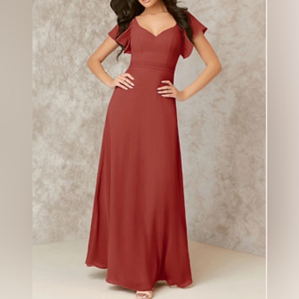 Azazie terracotta size 8 brand new flutter sleeve
